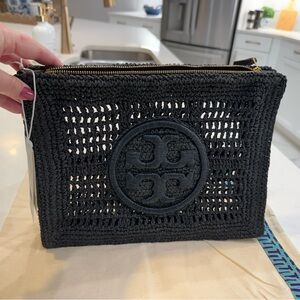Tory Burch Black Ella Crochet Clutch/pouch
